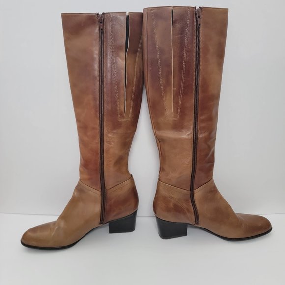 Stuart Weitzman | Brown Leather Over the Calf Rider Heeled Boots - Picture 2 of 15